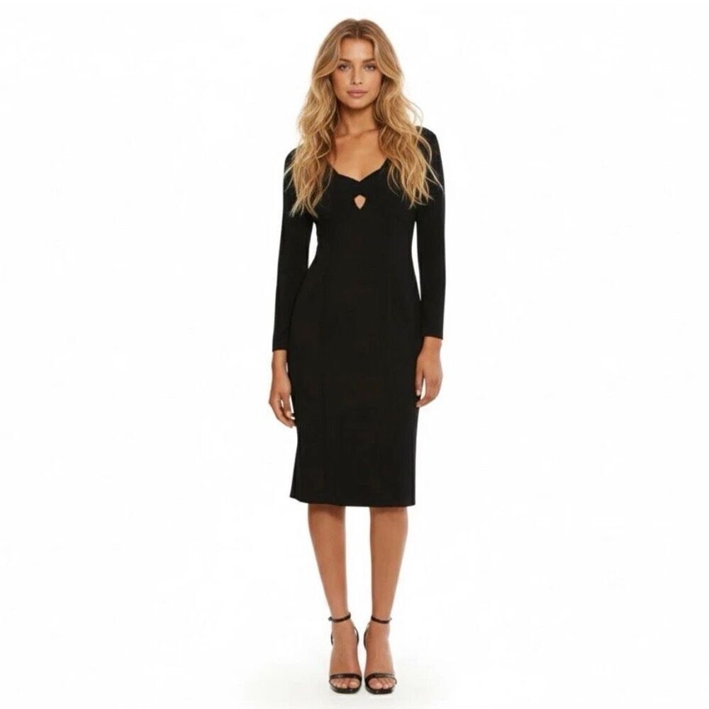 Donna Morgan Black Darra Keyhole Dress Midi Sheath Keyhole Party Cocktail NWT 8